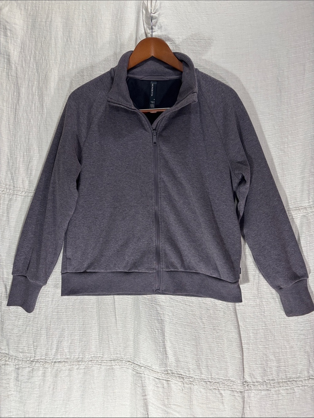 Mondetta Women’s Fleece Full-Zip Jacket Gray Purple Mock Neck Size Medium